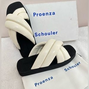 Proenza Schouler Natural Square toe Float Padded puffy strap slides EU 38